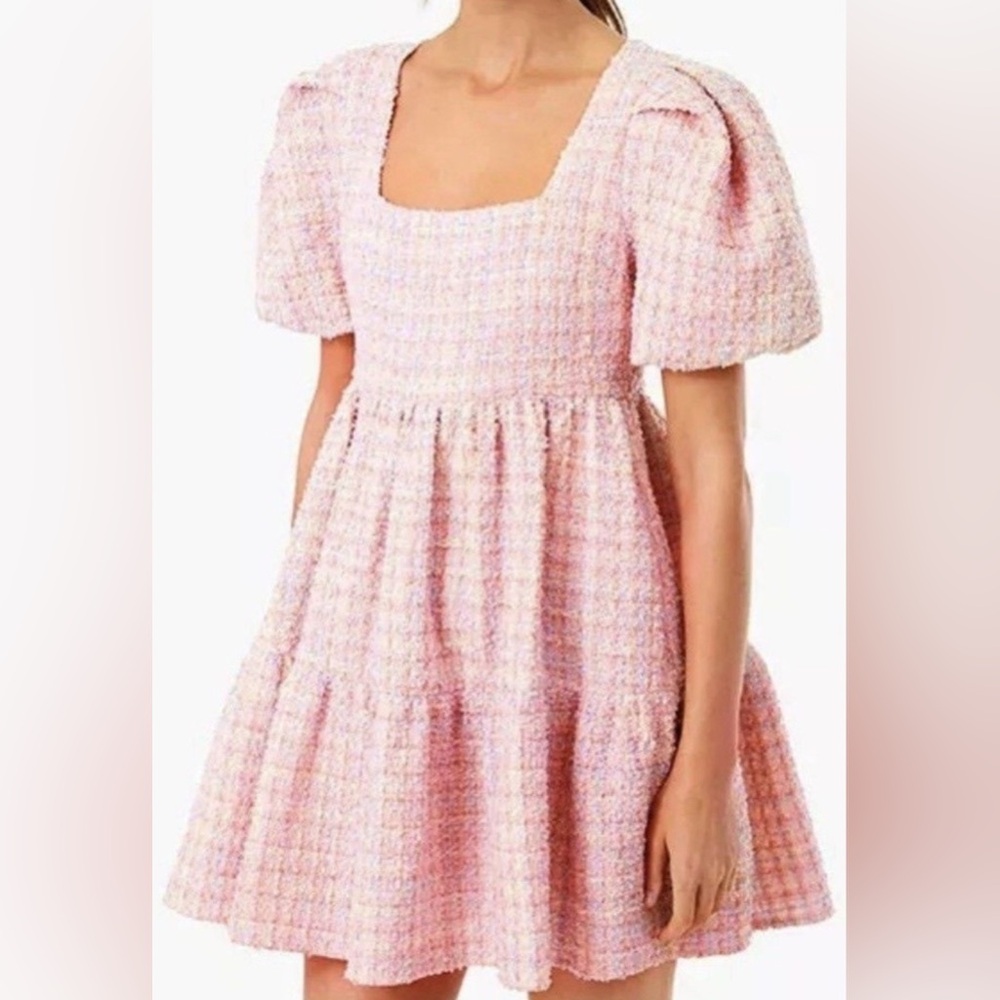 Tuckernuck Hyacinth House Puff Sleeve Tweed Mini Dress
